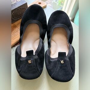 Yosi Samra Black Suede Foldable Ballet Flat - Samara Size 8